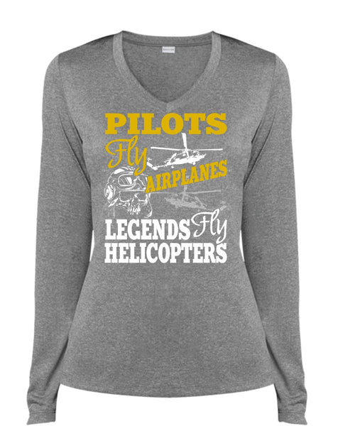 Pilots Fly Airplanes T Shirt, Legends Fly Helicopters T Shirt, Cool Shirt (Ladies LS Heather V-Neck)
