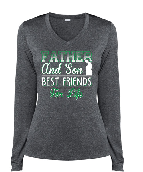 Father And Son Best Friends For Life T Shirt, Father's Day T Shirt (Ladies LS Heather V-Neck)