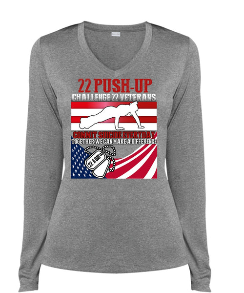 Challenge 22 Veterans Commit T Shirt, Being A Veteran T Shirt, Cool Shirt (Ladies LS Heather V-Neck)