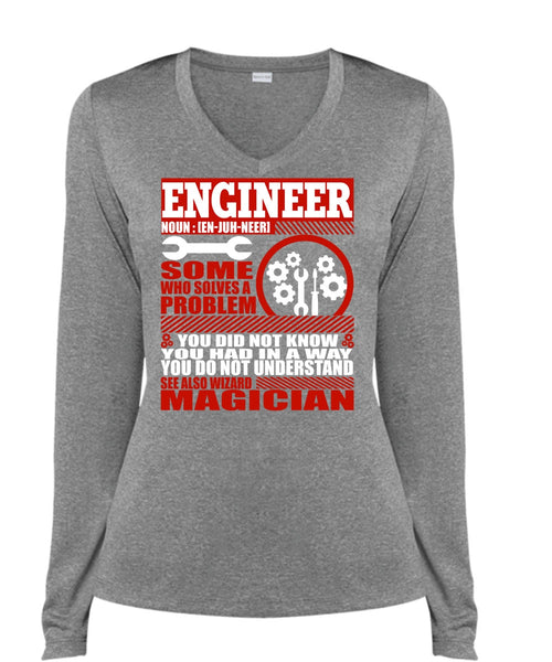 Engineer Who Solves A Problem T Shirt, You Did Not Know T Shirt, Cool Shirt (Ladies LS Heather V-Neck)