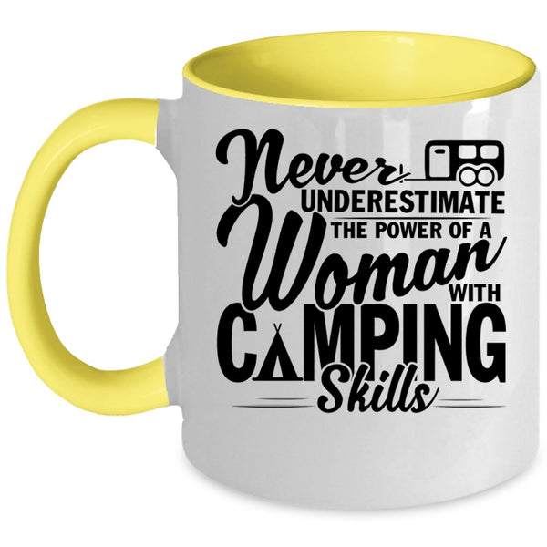 Outdoor Coffee Mug, The Power Of A Woman With Camping Skills Accent Mug