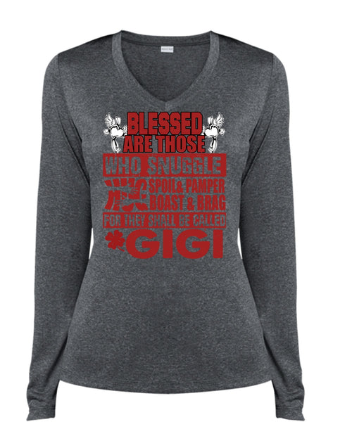 They Shall Be Called Gigi T Shirt, Being A Nana T Shirt, Cool Shirt (Ladies LS Heather V-Neck)