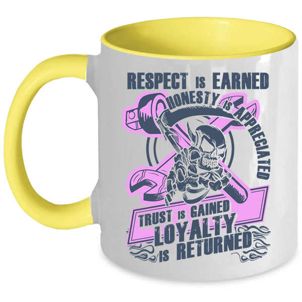 Bikers Coffee Mug, Respect Is Earned Honesty Is Appreciated Accent Mug