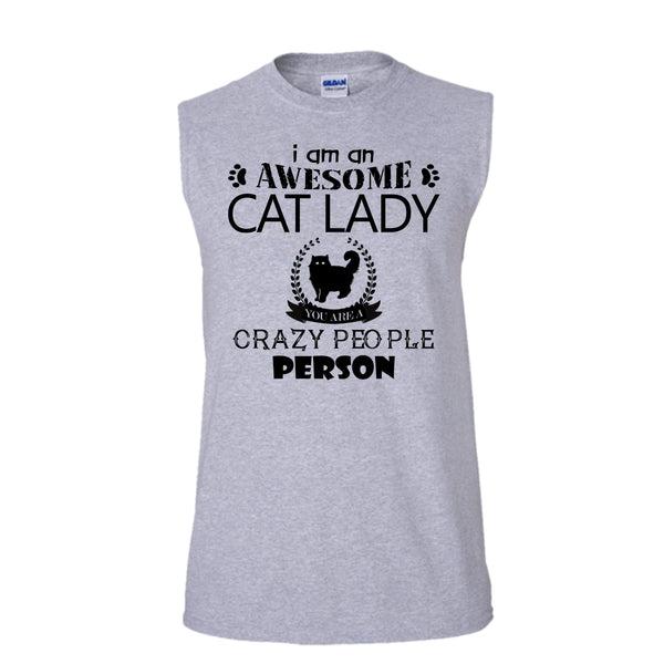 I Am An Awesome Cat Lady Crazy People Person Shirt, Cat Shirt (Men's Cotton Sleeveless)
