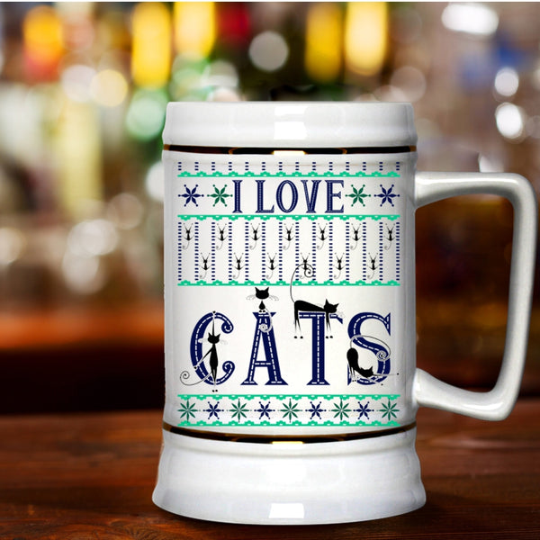 Christmas Gift For Cat Lover Beer Stein 22oz, I Love Cats Beer Mug