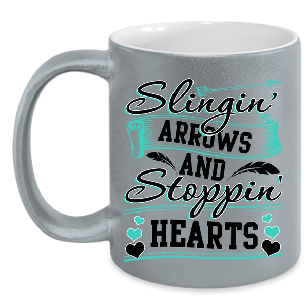 Stopping Heart Coffee Mug, Slinging Arrows Accent Mug