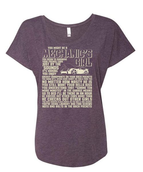 You Might Be A Mechanic's Girl T Shirt, He Checks Out Other Girls T Shirt, Cool Shirt (Ladies' Triblend Dolman Sleeve)