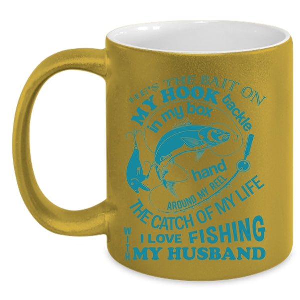 Marrying Coffee Mug, I Love Fishing With My Husband Accent Mug