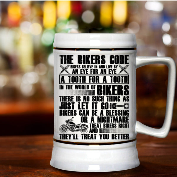 Cool Gift For Bikers Beer Stein 22oz, The Bikers Code Beer Mug