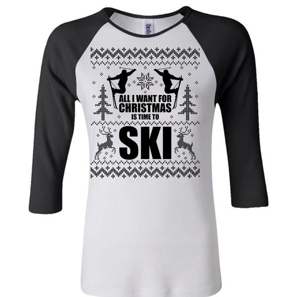 All I Want For Christmas Is Time To Ski T Shirt, I Love Skiing T Shirt, Awesome T-Shirts
