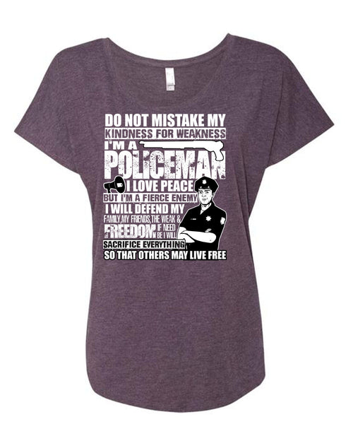 I'm A Policeman T Shirt, I Love Peace T Shirt, Cool Shirt (Ladies' Triblend Dolman Sleeve)