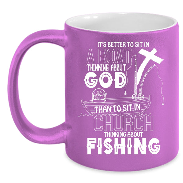 Sit In Church Thinking About Fishing Coffee Mug, Awesome Fisher Coffee Cup