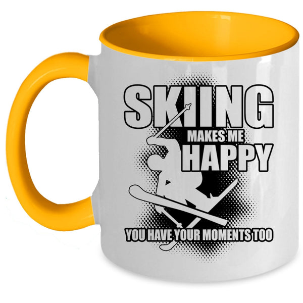 I Love Skiing Coffee Mug, Skiing Makes Me Happy Accent Mug