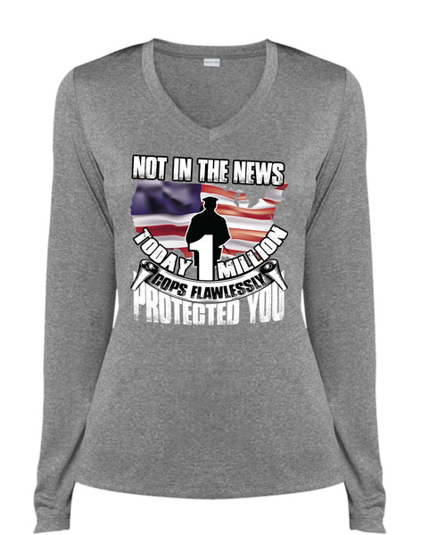 Cops Flawlessly Protected You T Shirt, Being A Police T Shirt, Cool Shirt (Ladies LS Heather V-Neck)