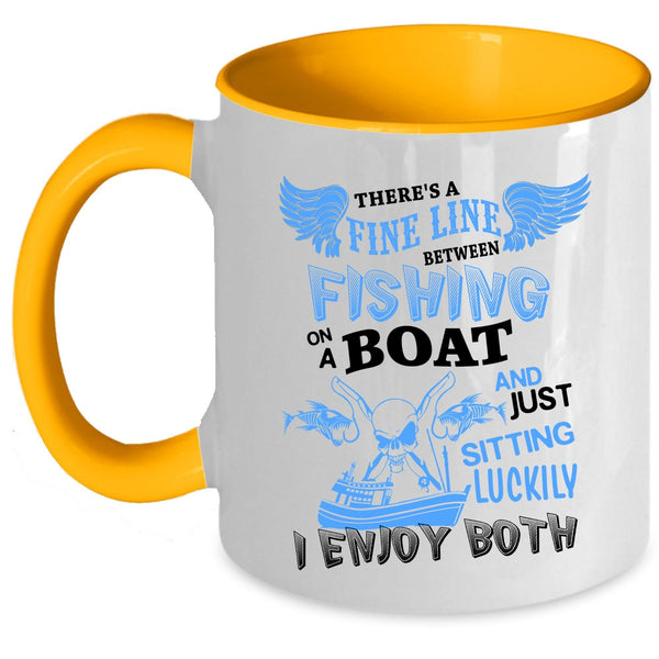 Just Sitting Luckily Coffee Mug, Fishing On A Boat Accent Mug