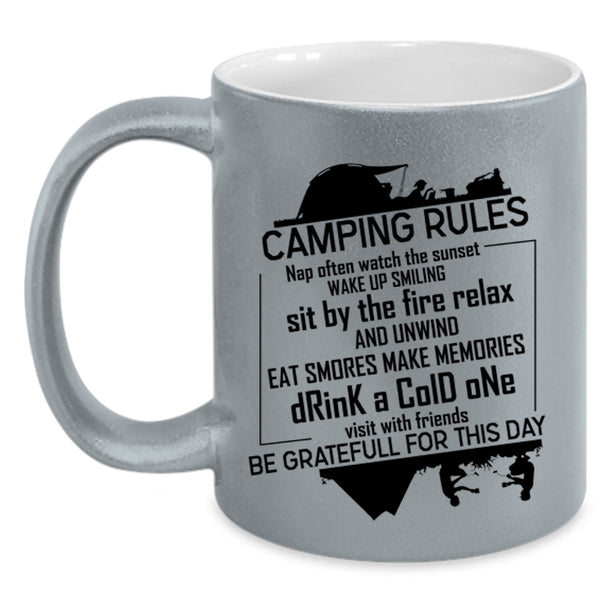 Funny Gift For Camper Coffee Mug, Camping Rules Accent Mug