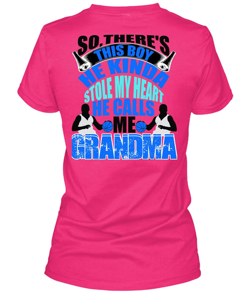 He Kinda Stole My Heart T Shirt, He Calls Me Grandma T Shirt, Cool Shirt (Ladies LS Heather V-Neck)
