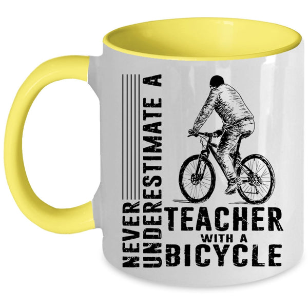 Cool Teacher Coffee Mug, Teacher With A Bicycle Accent Mug