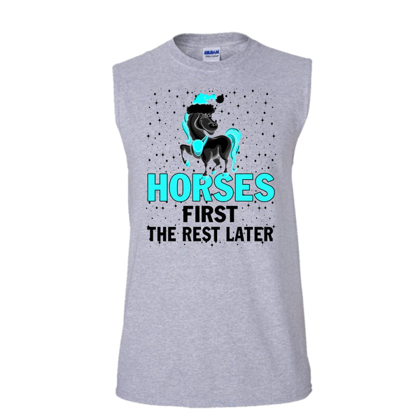 Horses First The Rest Later T Shirt, Equestrian Merry Christmas Tank Top (Men's Cotton Sleeveless)