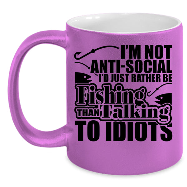 Funny Fishing Coffee Mug, I'd Just Rather Be Fishing Accent Mug