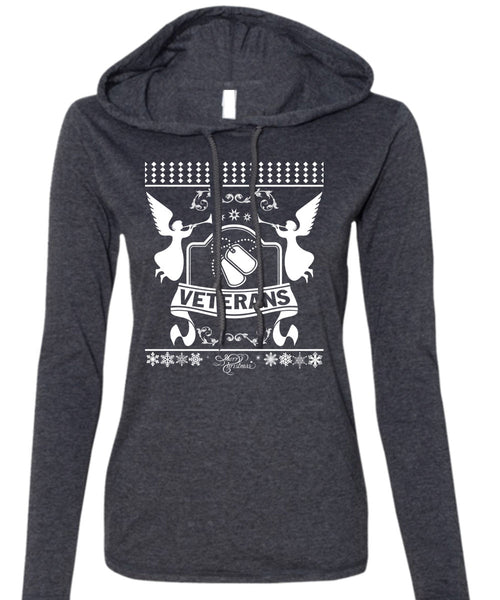 Being A Veterans T Shirt, I Love Christmas T Shirt (Anvil Ladies Ringspun Hooded)