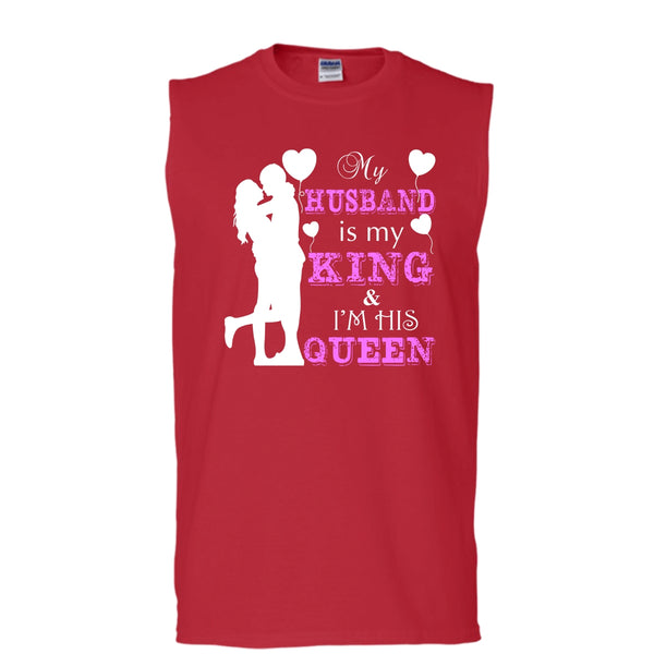My Husband Is My King T Shirt, I'm His Queen T Shirt, Cool T Shirt (Men's Cotton Sleeveless)