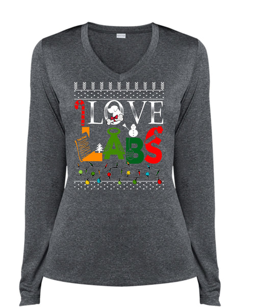 I Love Labs T Shirt, This Girl Loves Christmas T Shirt, Cool Shirt (Ladies LS Heather V-Neck)
