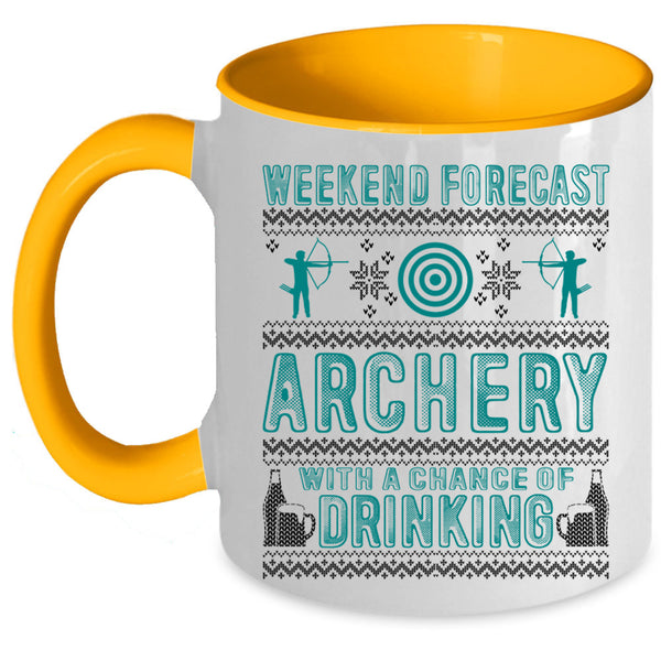 Chance Of Drinking Coffee Mug, Weekend Forecast Archery Accent Mug