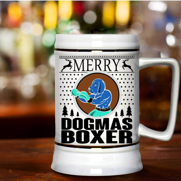 Christmas Gift For Son Beer Stein 22oz, Merry Dogmas Boxer Beer Mug