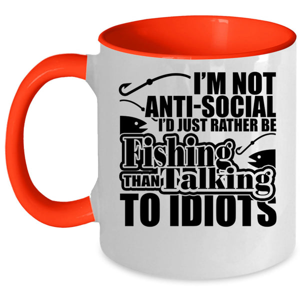 Funny Fishing Coffee Mug, I'd Just Rather Be Fishing Accent Mug