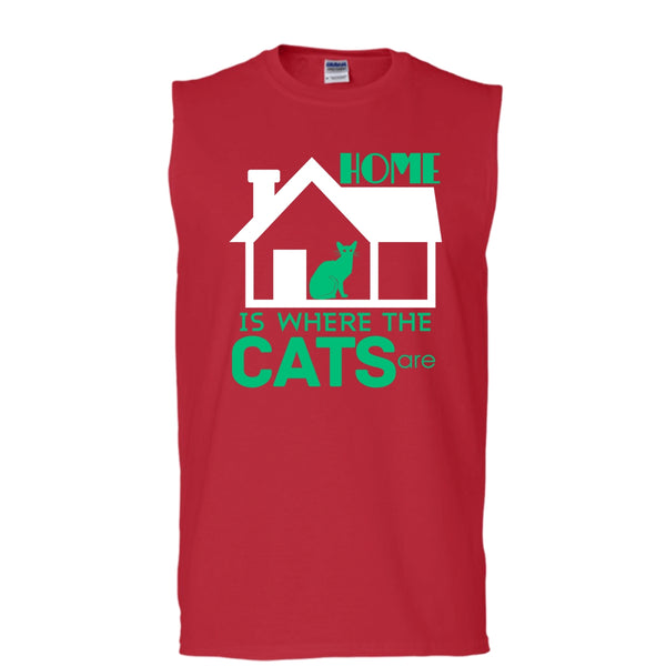 Home Is Where The Cats Shirt, Cool Cat Shirt (Men's Cotton Sleeveless)