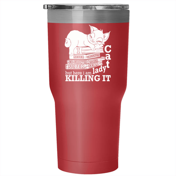 I'd Grow Up To Be A Cat Lady Tumbler 30 oz Stainless Steel, Cool Cat Lady Travel Mug