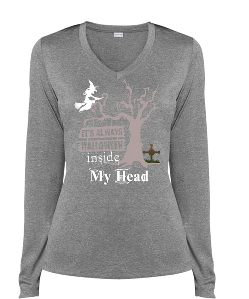 It's Always Halloween Inside My Head T Shirt, I Love You Pumpkin T Shirt, Cool Shirt (Ladies LS Heather V-Neck)