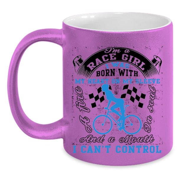 I Was Born With My Heart Coffee Mug, I'm A Race Girl Accent Mug