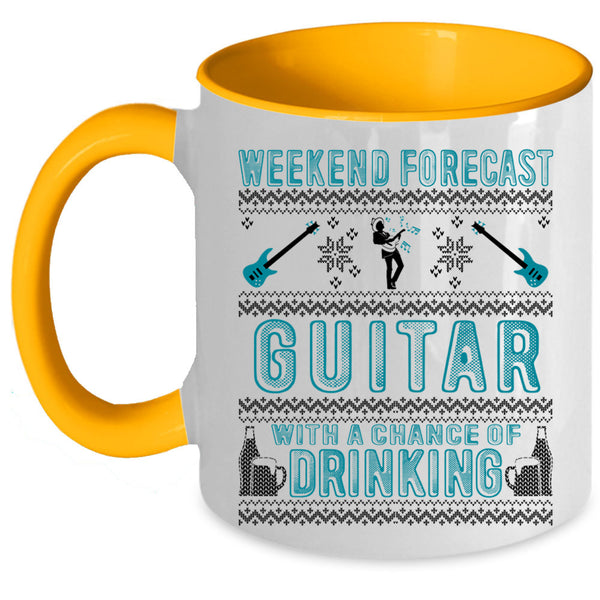 Chance Of Drinking Coffee Mug, Weekend Forecast Guitar Accent Mug