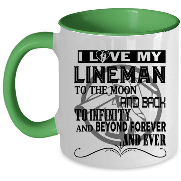Cute Lineman Coffee Mug, I Love My Lineman To The Moon And Back Accent Mug
