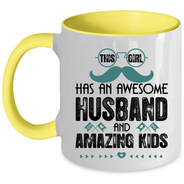 Amazing Kids Coffee Mug, This Girl Has An Awesome Husband Accent Mug