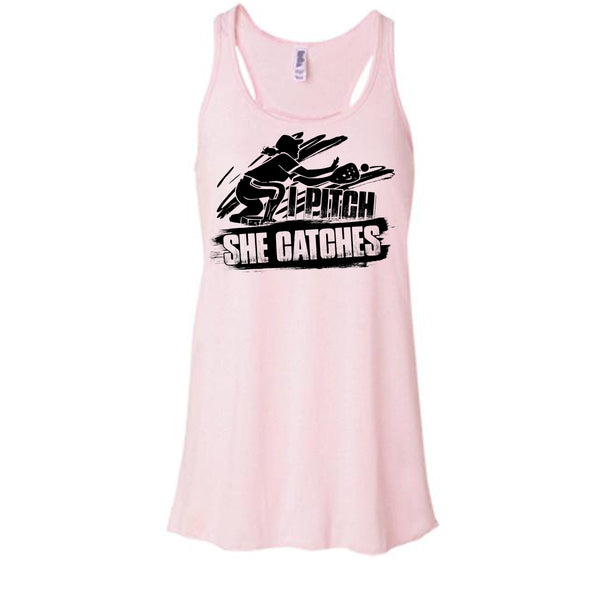 I Pitch She Catches T Shirt, Gift For Baseball Player Tank Top