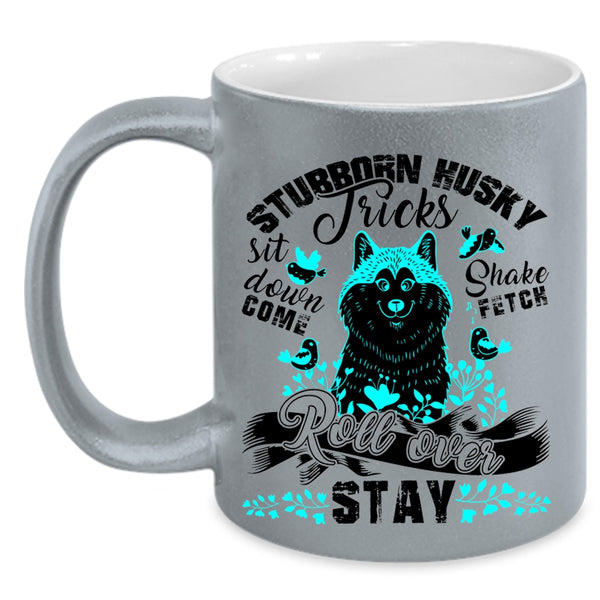 Cute Husky Coffee Mug, Stubborn Husky Tricks Accent Mug
