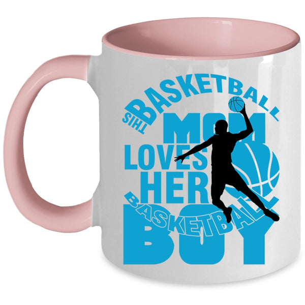 Cool Mom Coffee Mug, This Basketball Mom Loves Her Basketball Boy Accent Mug