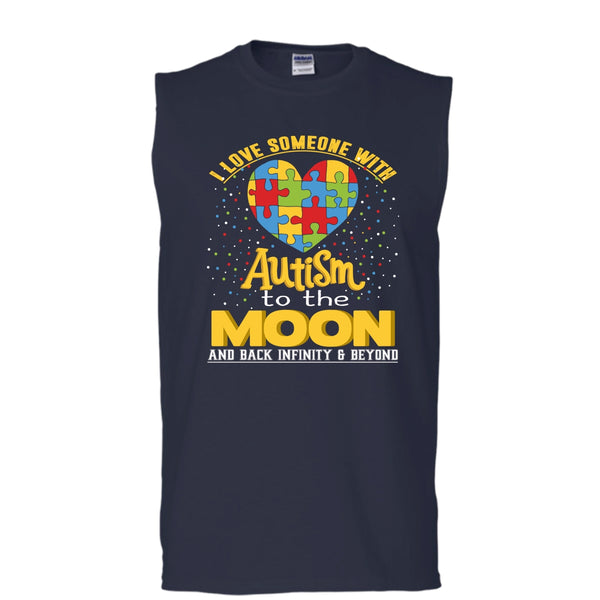 I Love Someone Autism T Shirt, To The Moon And Back Tank Top (Men's Cotton Sleeveless)