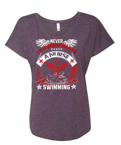 Nurse Who Loves Swimming T Shirt, Being A Swimmer T Shirt, Cool Shirt (Ladies' Triblend Dolman Sleeve)