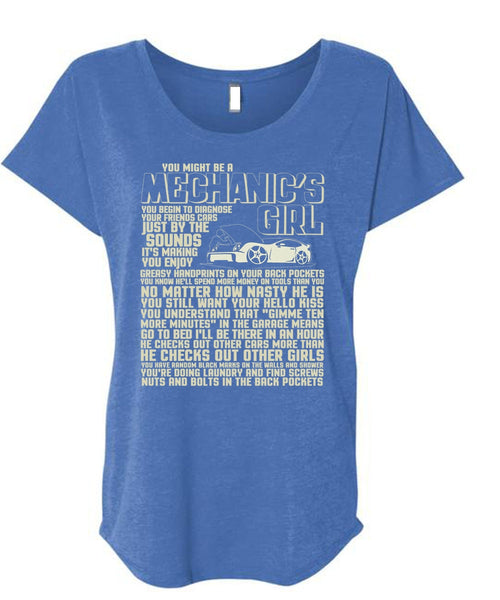 You Might Be A Mechanic's Girl T Shirt, He Checks Out Other Girls T Shirt, Cool Shirt (Ladies' Triblend Dolman Sleeve)