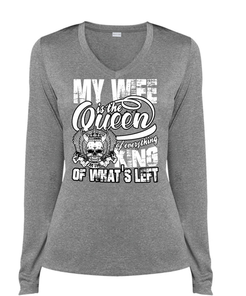My Wife Is The Queen T Shirt, I'm The King T Shirt, Cool Shirt (Ladies LS Heather V-Neck)