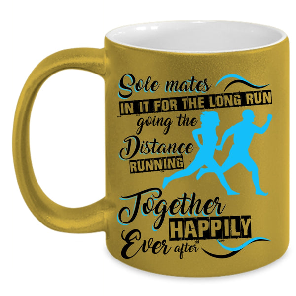 Funny Runner Coffee Mug, Running Together Happily Ever Accent Mug
