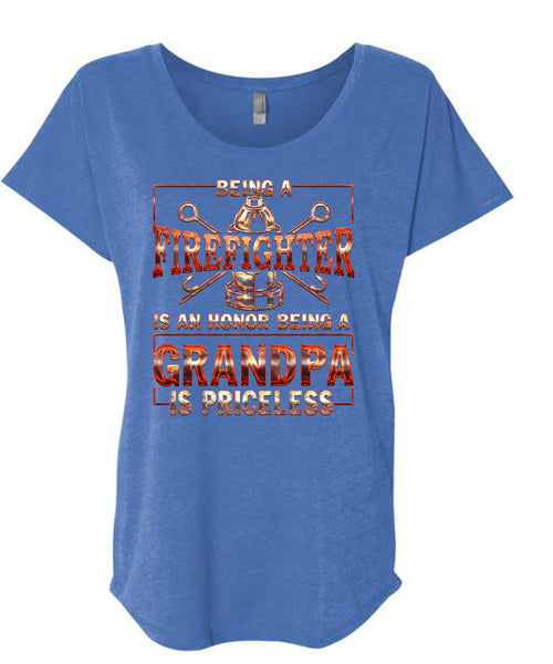 Being A Firefighter T Shirt, Grandpa Is Priceless T Shirt, Cool Shirt (Ladies' Triblend Dolman Sleeve)
