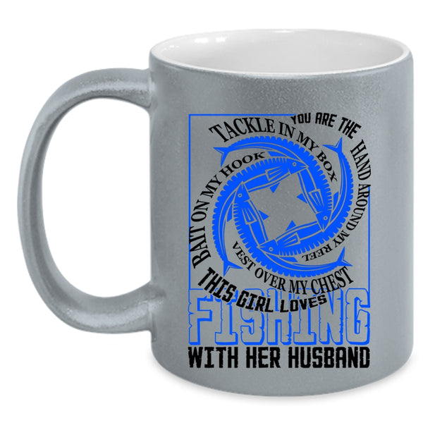 Cute Girls Coffee Mug, This Girl Loves Fishing With Her Husband Accent Mug