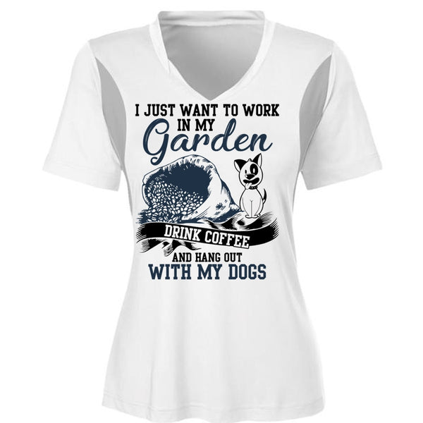 I Just Want To Work In My Garden T Shirt, Hang Out With My Dogs T Shirt, Cool Shirt (Ladies LS Heather V-Neck)