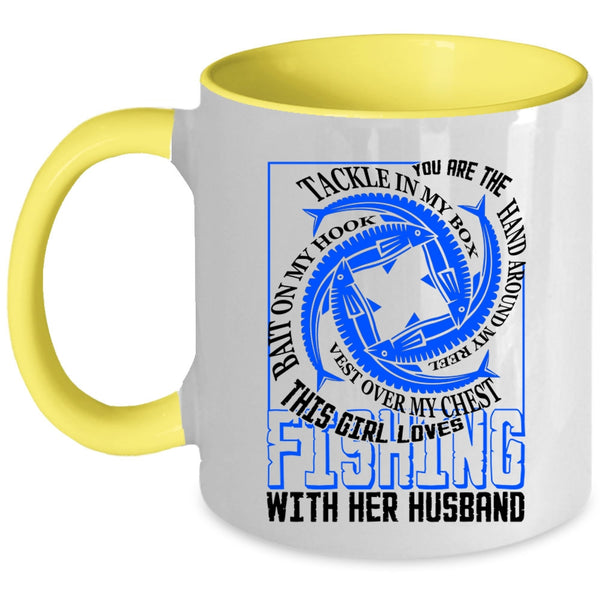 Cute Girls Coffee Mug, This Girl Loves Fishing With Her Husband Accent Mug