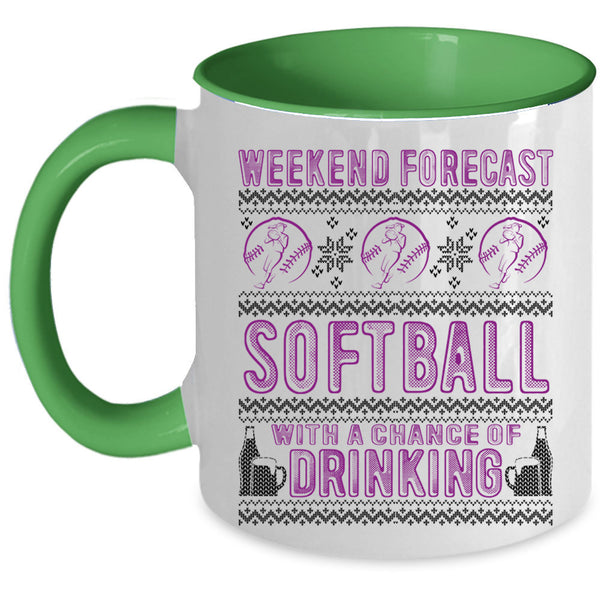 Chance Of Drinking Coffee Mug, Weekend Forecast Softball Accent Mug